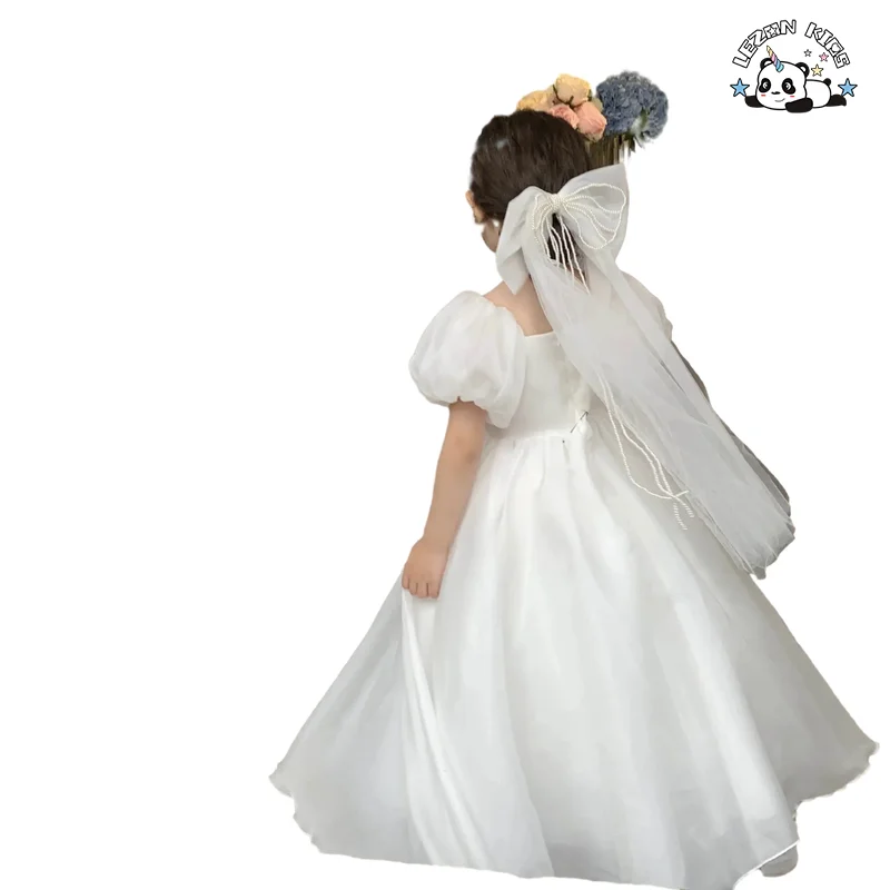 LEZONKIDS - Children 2023 summer new white dress princess dress children's flower child performance long skirt